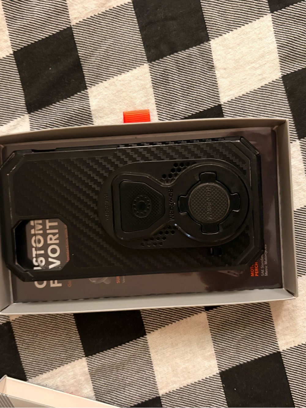 Black Rugged Carbon-Texture Phone Case with Integrated Mount
